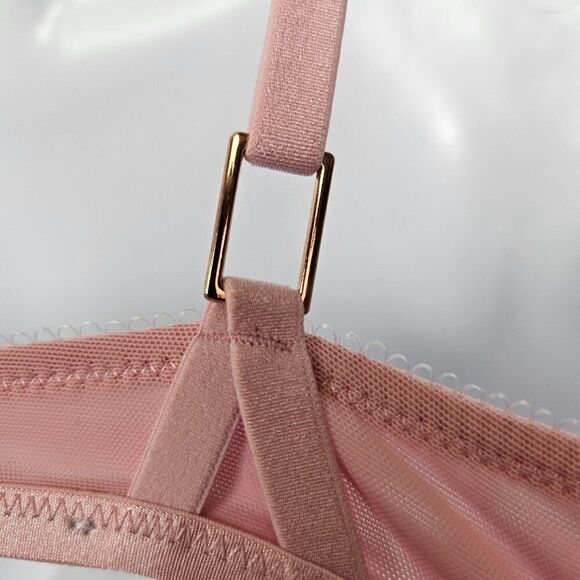 Savage X Fenty Bra Unlined Pink Metallic Gold Lace Mesh Wireless Women's S NWT - Picture 7 of 16